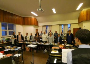 Ugie Voices rehearse at Petergead Academy, pre-pandemic
